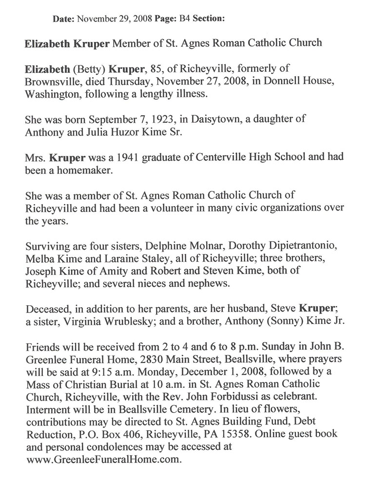 Elizabeth Kruper obit